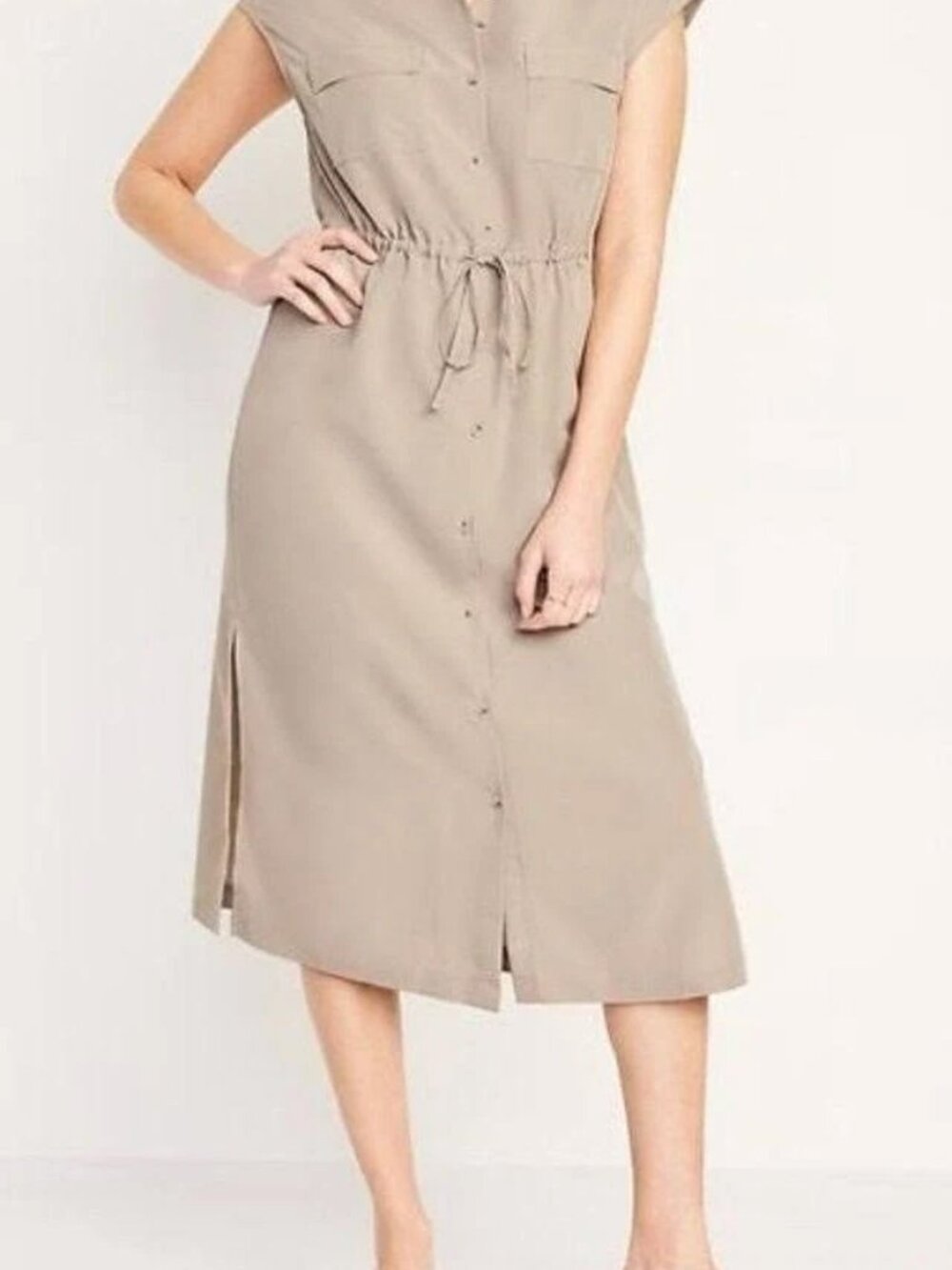 Old Navy Mocha Taffy Tie Waist Lightweight Midi Dress Small TALL